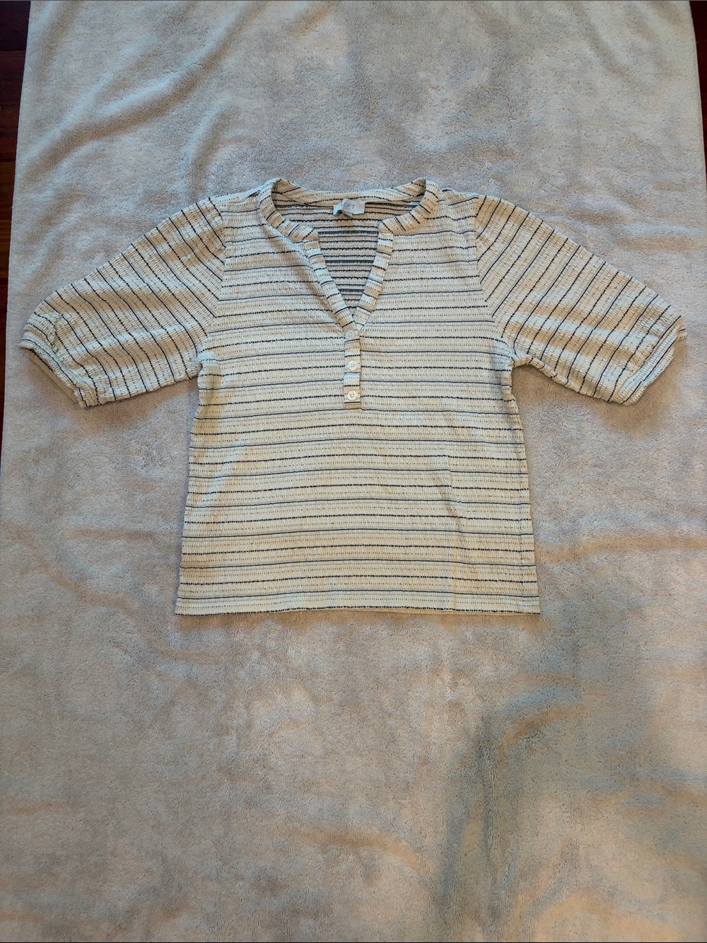 LOFT Cream Top with Navy Stripe Henley